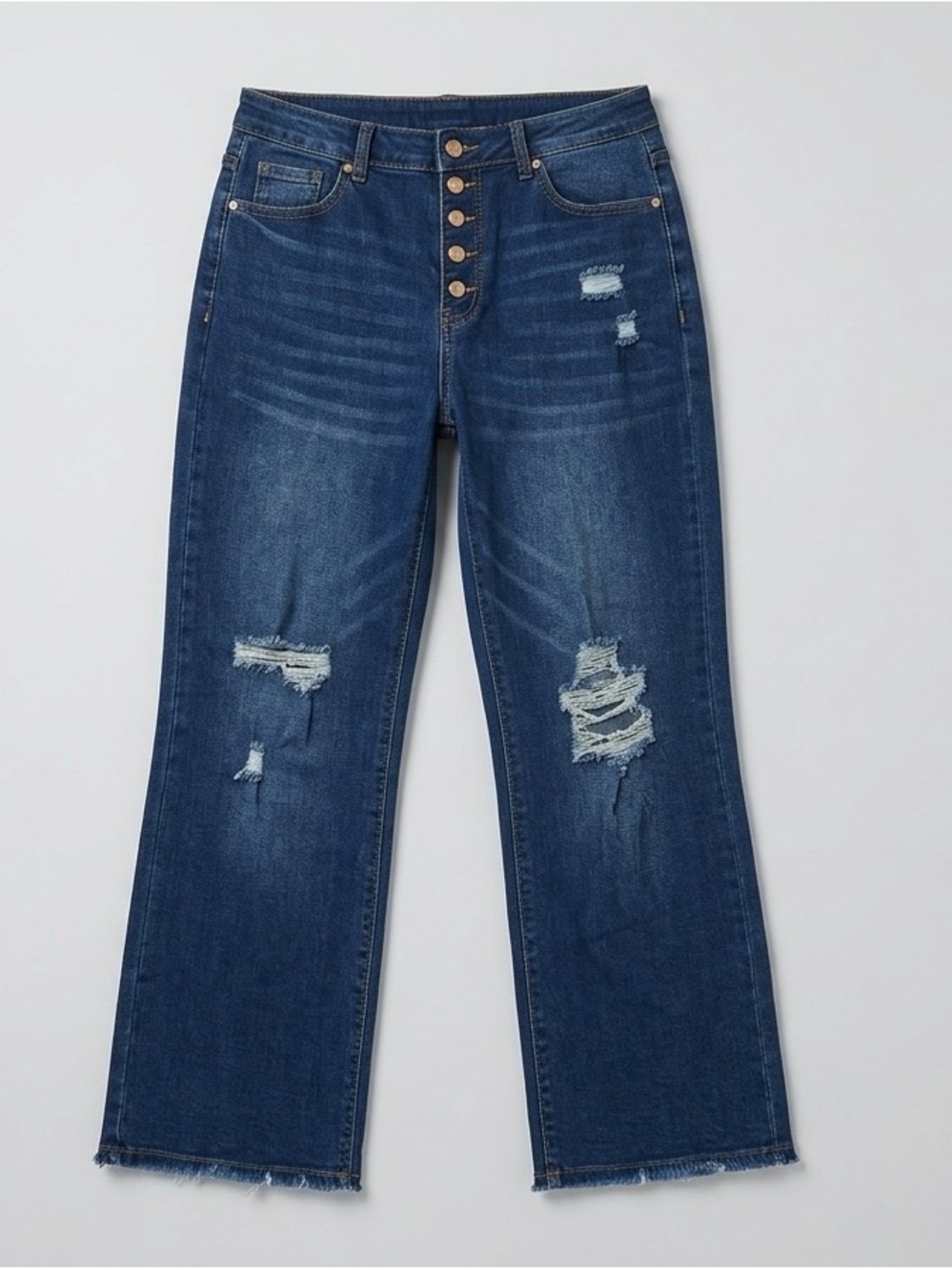 Wide-Leg Distressed High-Rise Jeans - Blue - Picture 2 of 4